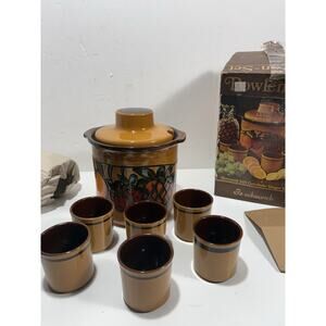 Scheurich Keramik 824 West Germany Pottery Rumtopf Cider Jar Strawberry & 6 cups